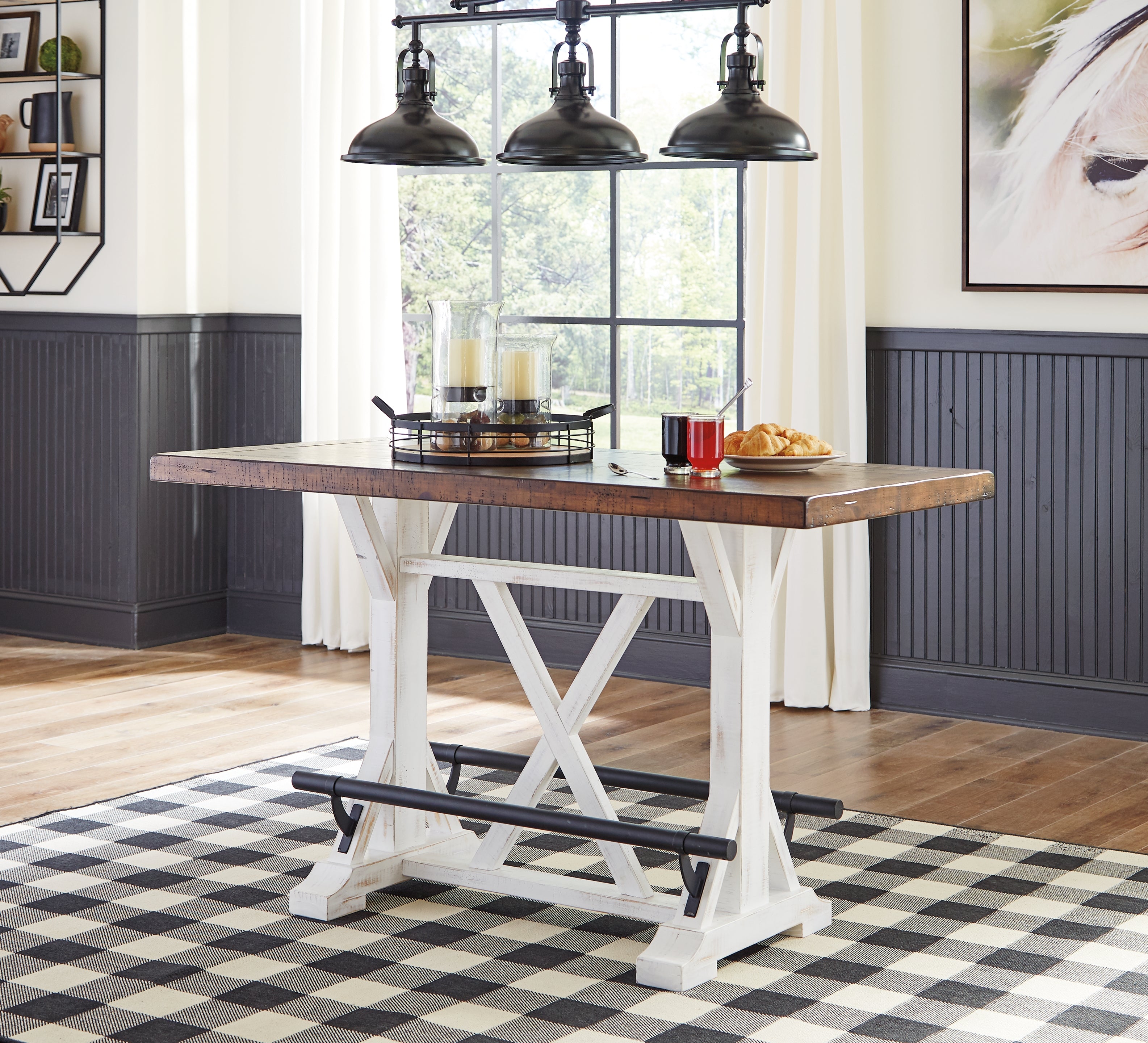 Valebeck Counter Height Dining Table, 6 Barstools and Server