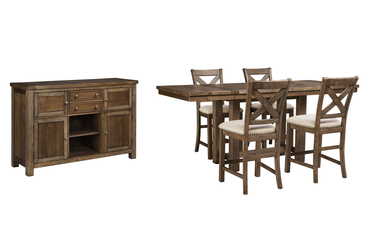 Diamond Furniture - Ashley Furniture - Moriville Counter Height Dining Table, 4 Barstools and Server - Counter Height Dining Table, 4 Barstools and Server - D631D8