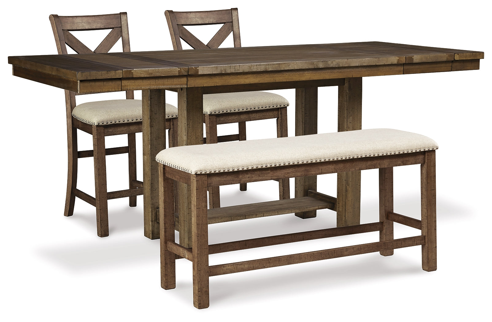 Diamond Furniture - Ashley Furniture - Moriville Counter Height Dining Table and 2 Barstools and Bench - Counter Height Dining Table and 2 Barstools and Bench - D631D9