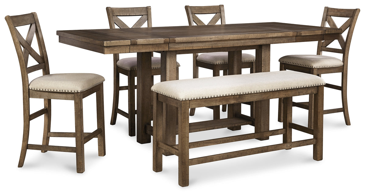 Diamond Furniture - Ashley Furniture - Moriville Counter Height Dining Table with 4 Barstools and Bench - Counter Height Dining Table with 4 Barstools and Bench - D631D3