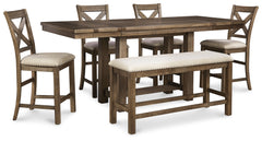 Diamond Furniture - Ashley Furniture - Moriville Counter Height Dining Table with 4 Barstools and Bench - Counter Height Dining Table with 4 Barstools and Bench - D631D3
