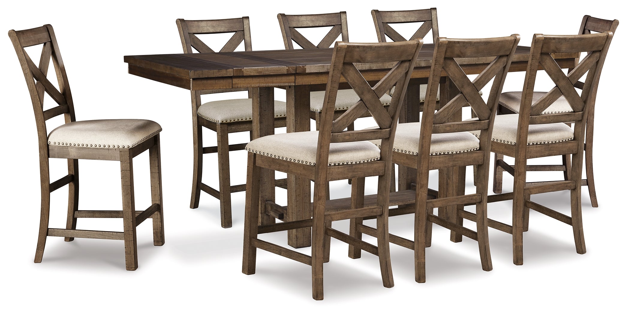 Diamond Furniture - Ashley Furniture - Moriville Counter Height Extension Table and 8 Barstools - Counter Height Extension Table and 8 Barstools - D631D12