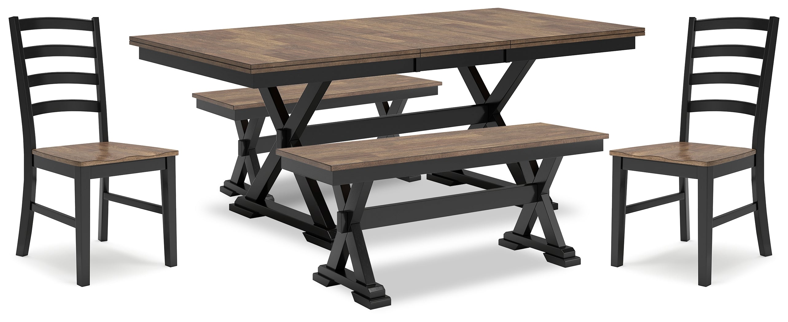 Diamond Furniture - Ashley Furniture - Wildenauer Dining Table, 2 Chairs and 2 Benches - Dining Table, 2 Chairs and 2 Benches - D634D7