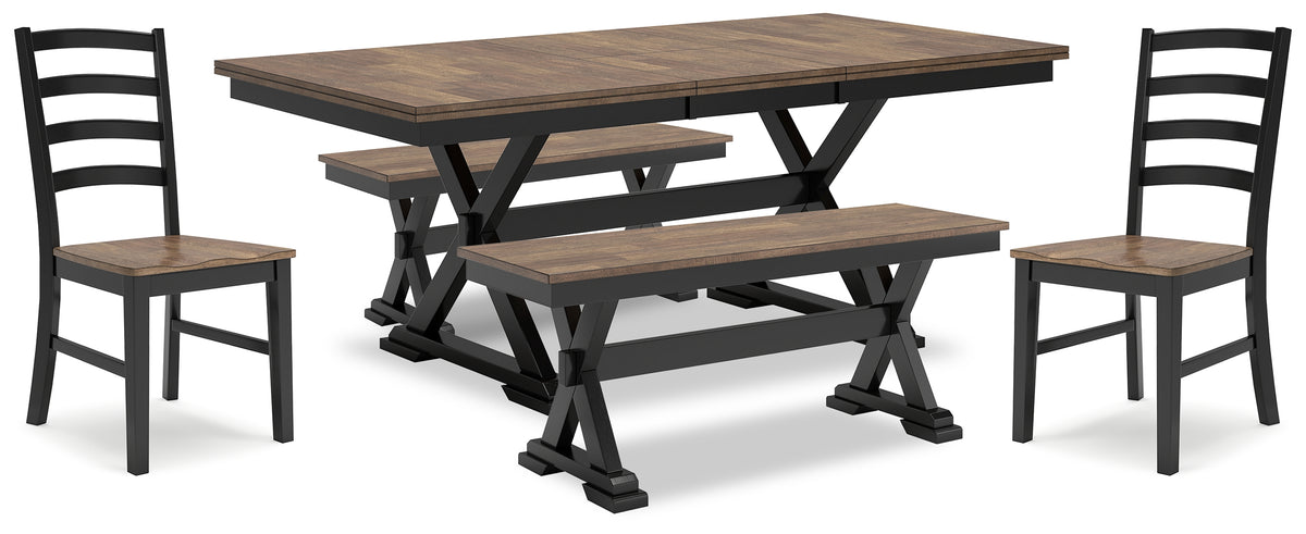 Diamond Furniture - Ashley Furniture - Wildenauer Dining Table, 2 Chairs and 2 Benches - Dining Table, 2 Chairs and 2 Benches - D634D7