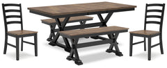 Diamond Furniture - Ashley Furniture - Wildenauer Dining Table, 2 Chairs and 2 Benches - Dining Table, 2 Chairs and 2 Benches - D634D7