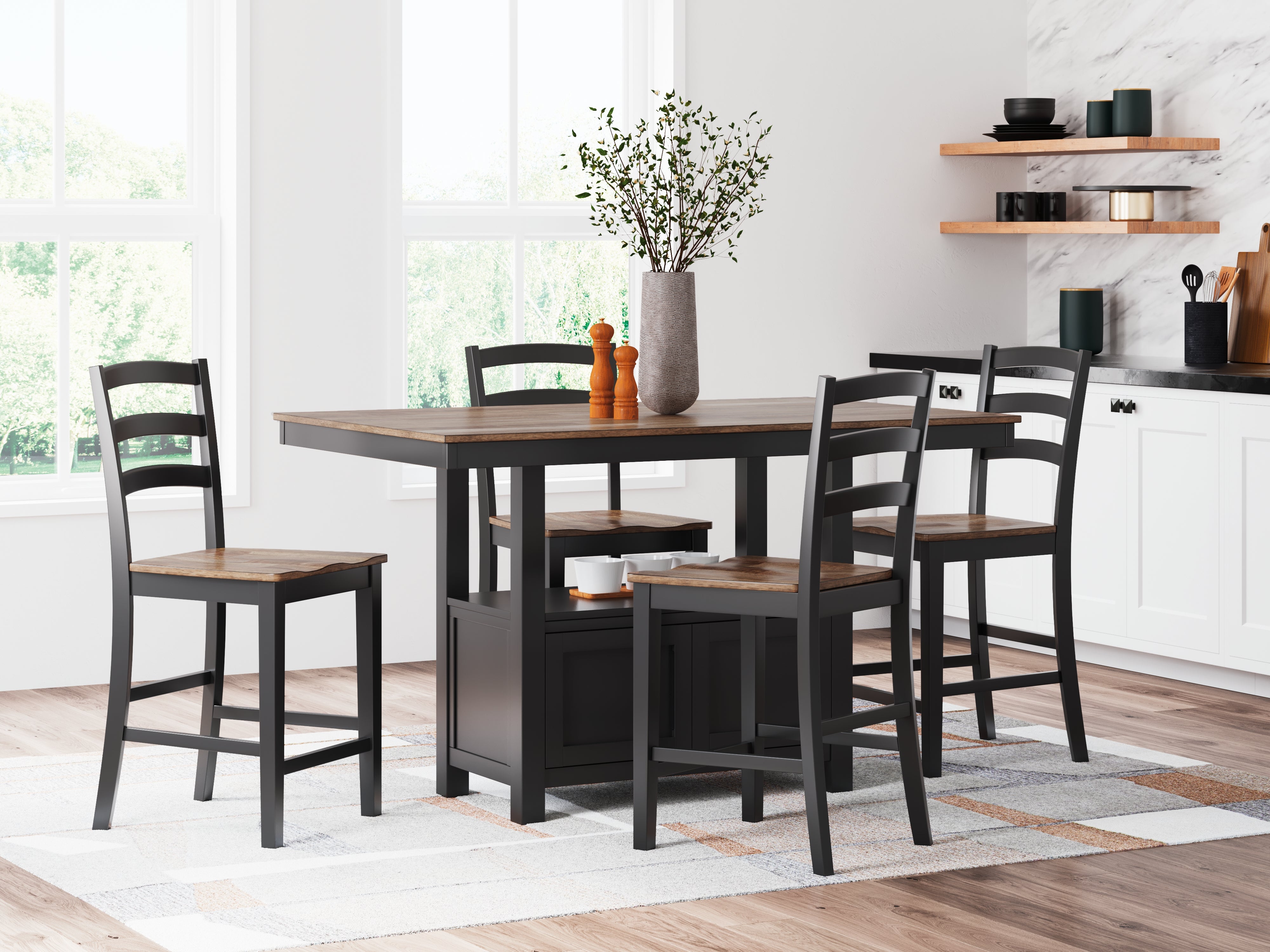 Diamond Furniture - Ashley Furniture - Wildenauer Counter Height Dining Table and 4 Barstools - Counter Height Dining Table and 4 Barstools - D634D3