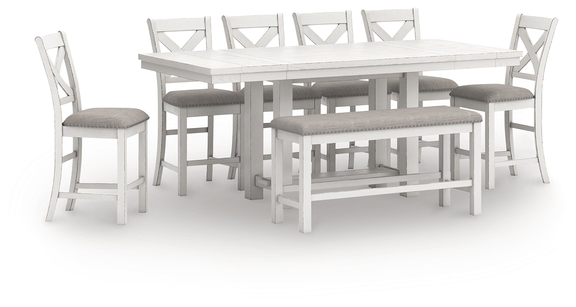 Diamond Furniture - Ashley Furniture - Robbinsdale Counter Height Extension Dining Table, 6 Barstools and Bench - Counter Height Extension Dining Table, 6 Barstools and Bench - D642D10