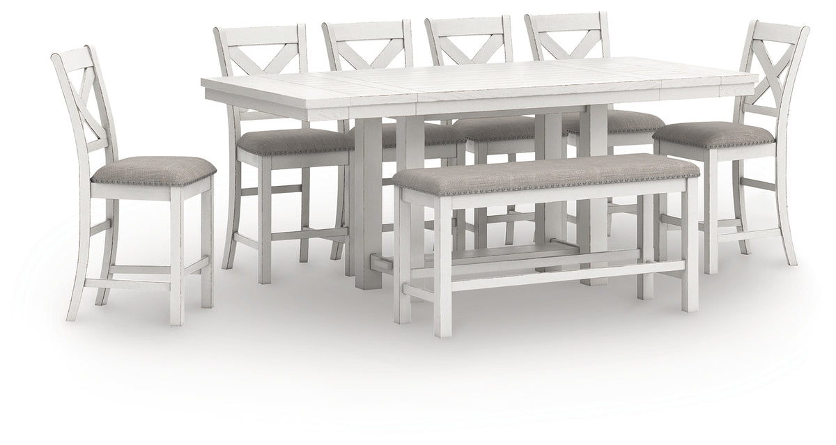 Diamond Furniture - Ashley Furniture - Robbinsdale Counter Height Extension Dining Table, 6 Barstools and Bench - Counter Height Extension Dining Table, 6 Barstools and Bench - D642D10