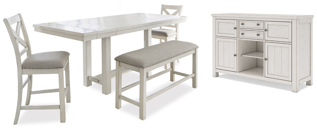 Diamond Furniture - Ashley Furniture - Robbinsdale Counter Height Dining Table, 2 Barstools, Bench and Server - Counter Height Dining Table, 2 Barstools, Bench and Server - D642D8