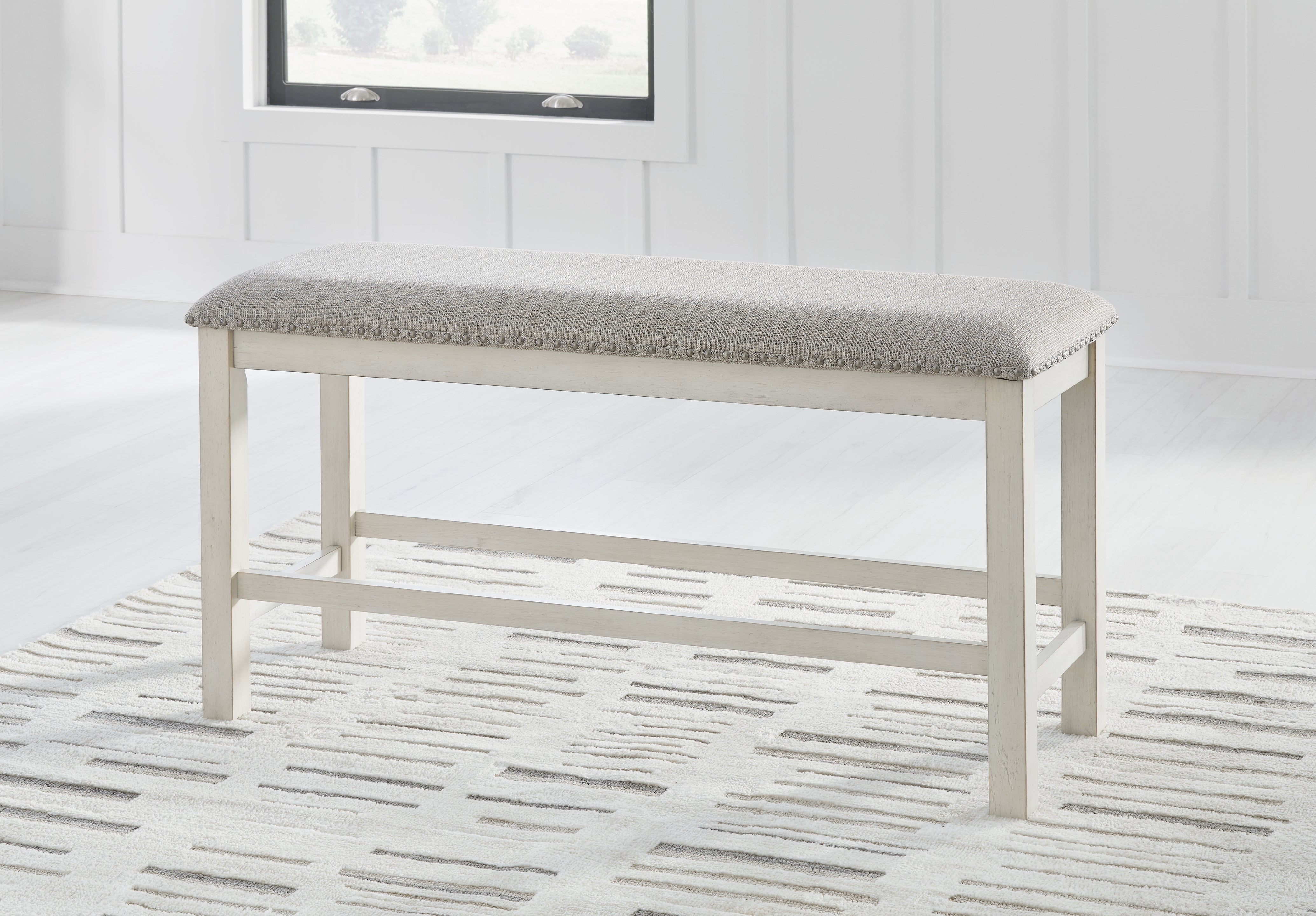 Diamond Furniture - Ashley Furniture - Robbinsdale Dining Room - DBL Counter UPH Bench (1/CN) / Antique White - D642-09