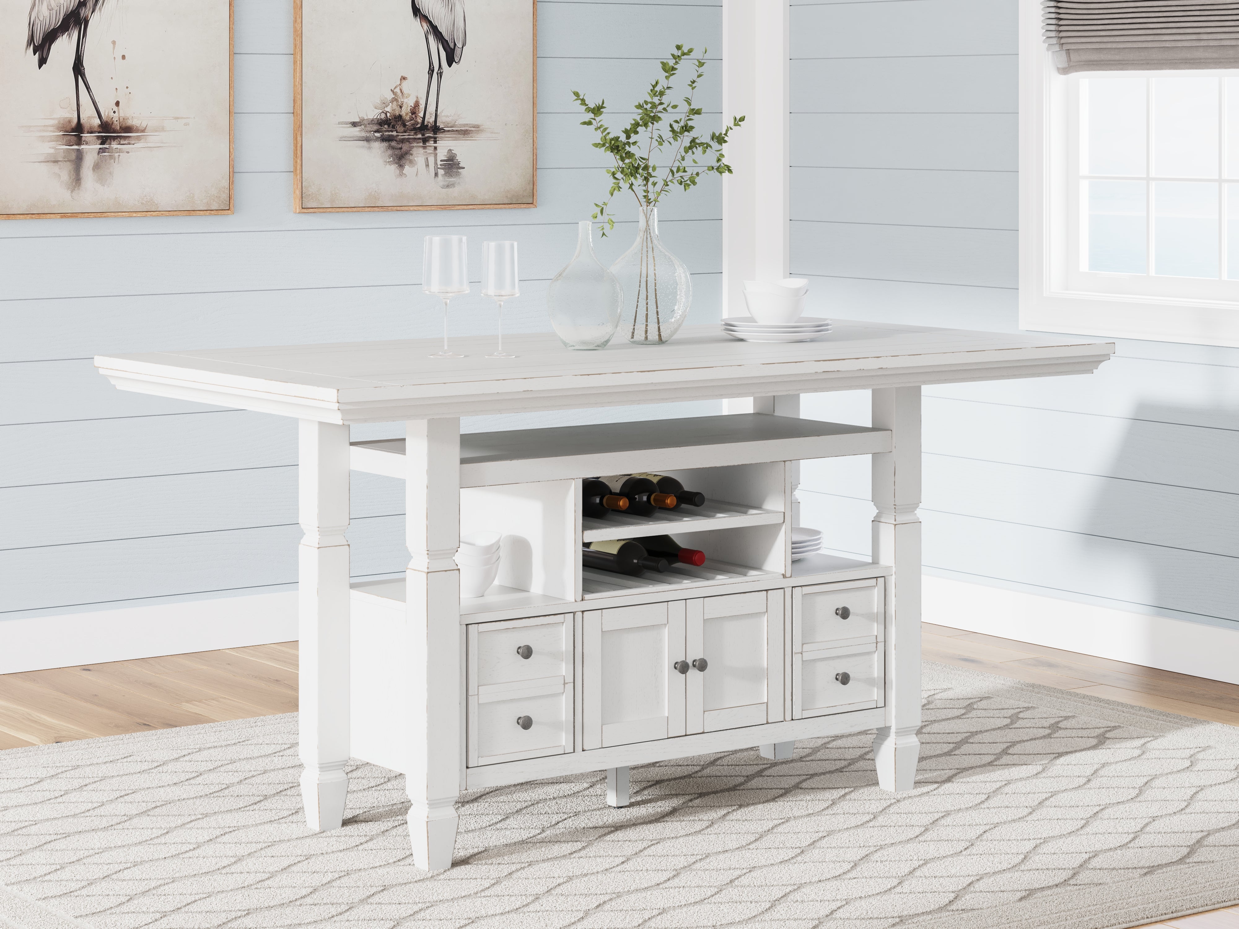 Diamond Furniture - Ashley Furniture - Robbinsdale Dining Room - Counter Height Dining Table / Antique White - D642D7