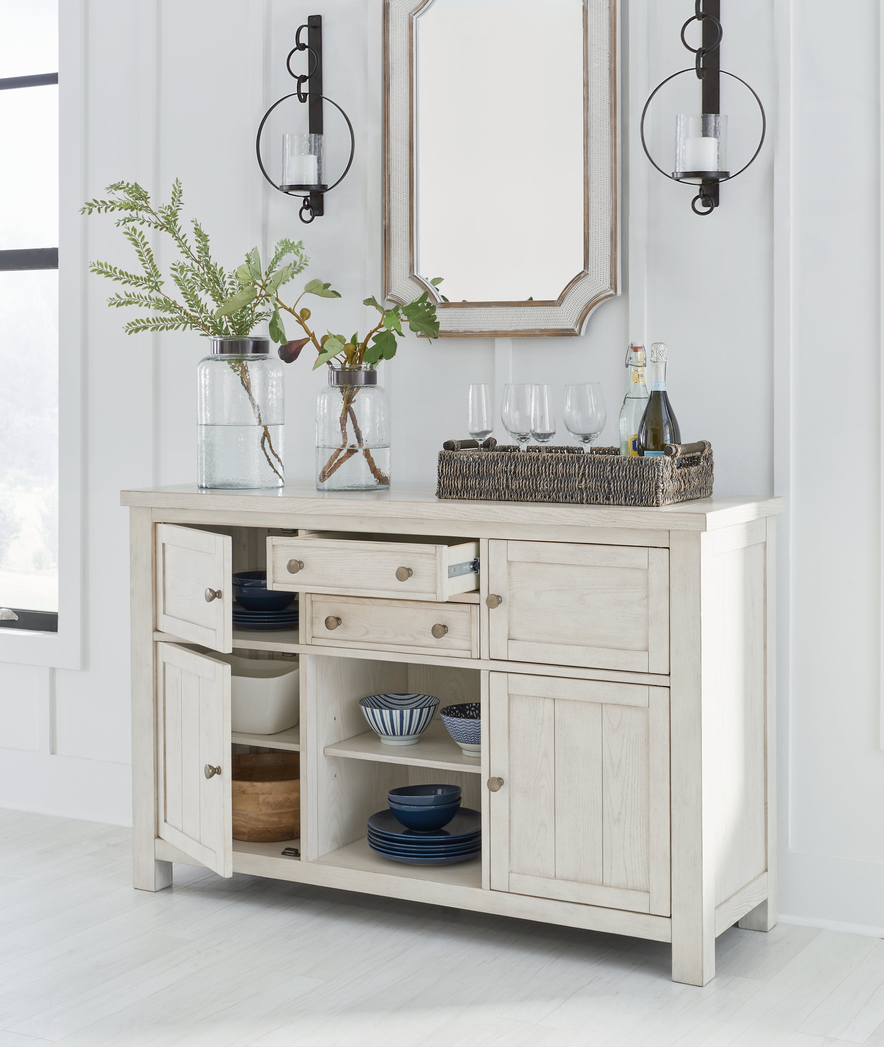 Robbinsdale Counter Height Dining Table, 2 Barstools, Bench and Server