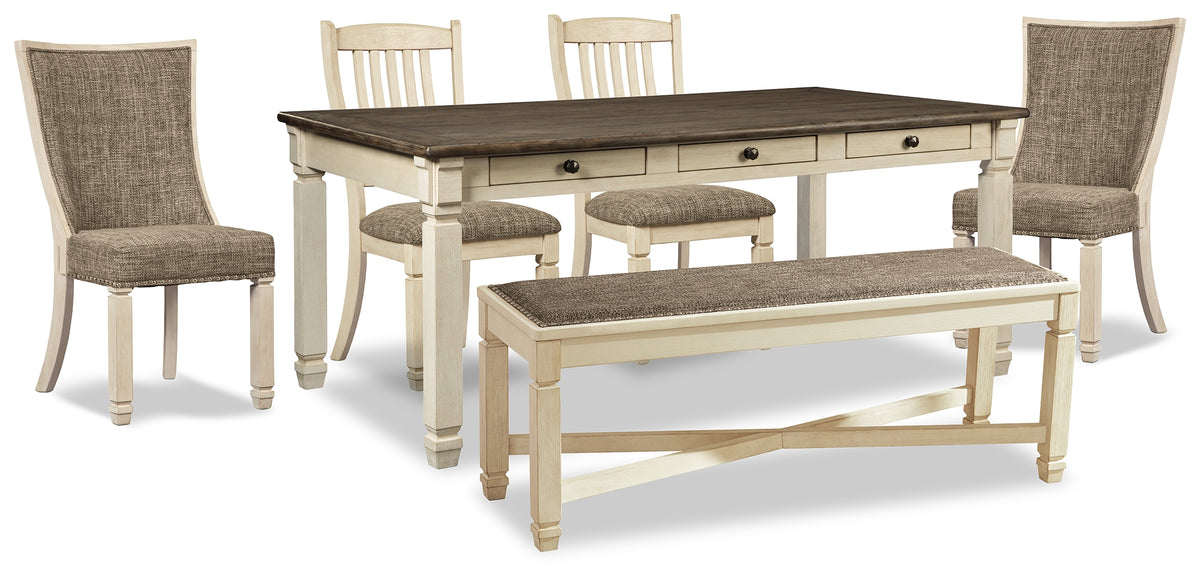 Diamond Furniture - Ashley Furniture - Bolanburg Dining Table, 4 Chairs and Bench - Dining Table, 4 Chairs and Bench - D647D34