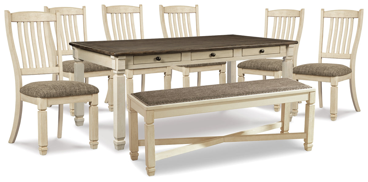 Diamond Furniture - Ashley Furniture - Bolanburg Dining Table, 6 Chairs, and Bench - Dining Table, 6 Chairs, and Bench - D647D26