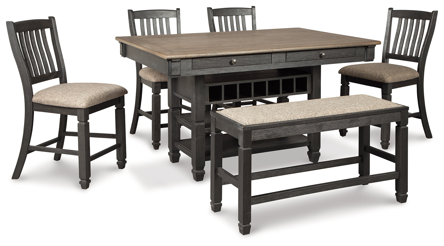 Diamond Furniture - Ashley Furniture - Tyler Creek Counter Height Dining Table and 4 Barstools and Bench - Counter Height Dining Table and 4 Barstools and Bench - D736D8