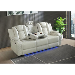 Power Motion Sofa w/ Dropdown and LED Lights, and Power Motion Loveseat in Oyster