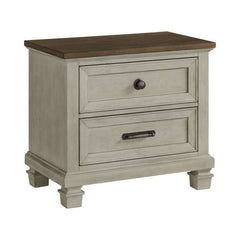 2-Drawer Nightstand with USB in Medium Brown and Washed Stone