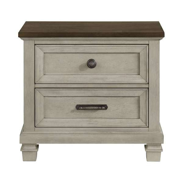 2-Drawer Nightstand with USB in Medium Brown and Washed Stone