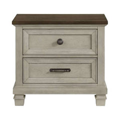 2-Drawer Nightstand with USB in Medium Brown and Washed Stone