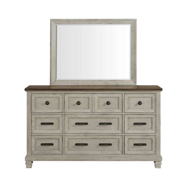 Dresser and Mirror in Medium Brown and Washed Stone