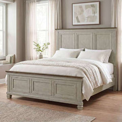 King Panel Bed in Medium Brown and Washed Stone