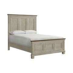 Queen Panel Bed in Medium Brown and Washed Stone