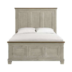 Queen Panel Bed in Medium Brown and Washed Stone