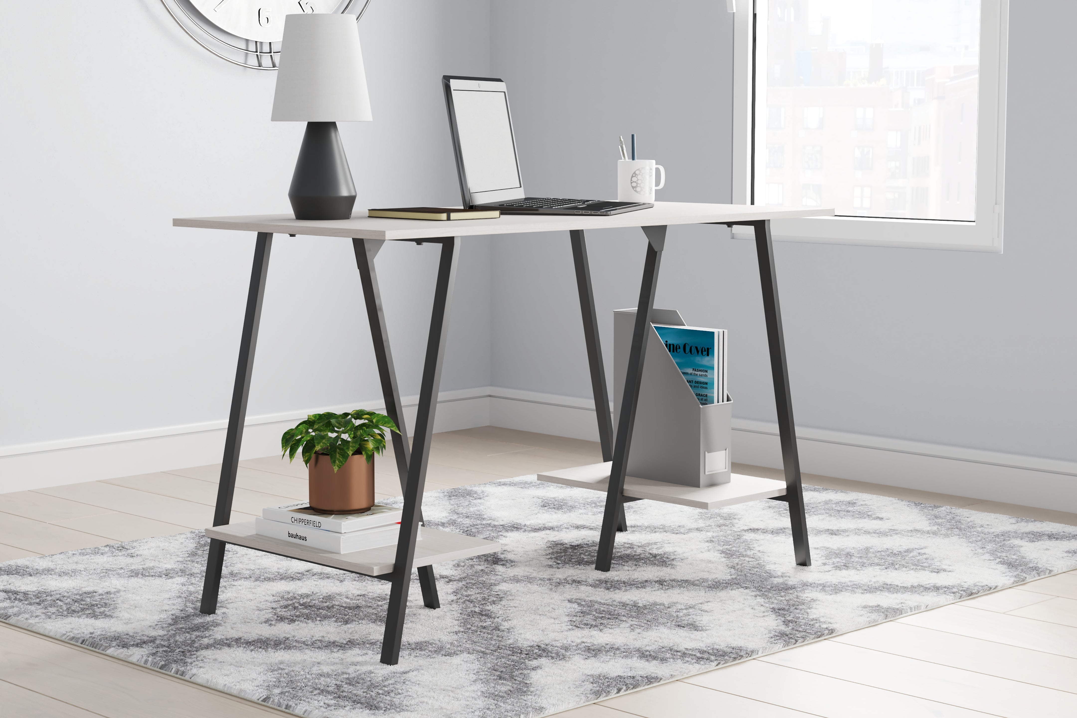 Diamond Furniture - Ashley Furniture - Bayflynn Office Desk - Home Office Desk / White/Black - H288-27