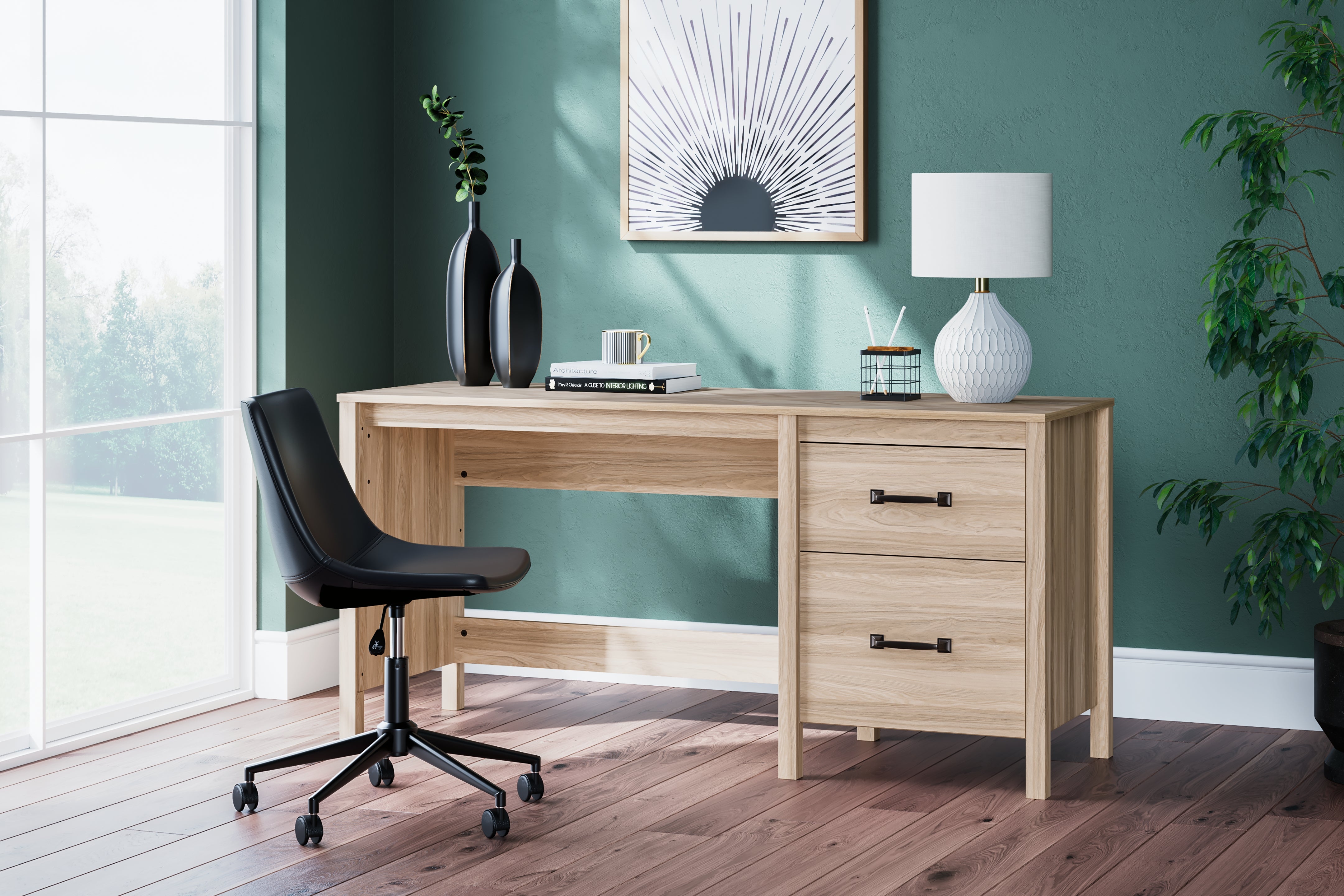 Diamond Furniture - Ashley Furniture - Battelle Office Desk - 60" Home Office Desk with Return / Tan - H3929H1
