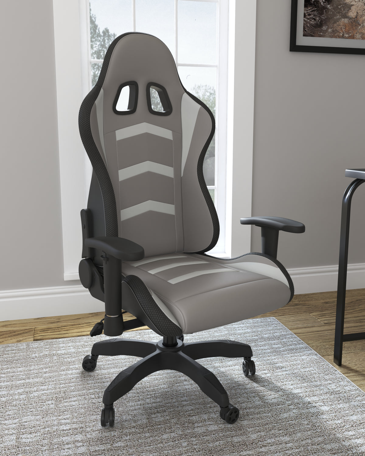 Diamond Furniture - Ashley Furniture - Lynxtyn Desk Chair - Home Office Swivel Desk Chair / White/Gray - H400-08A