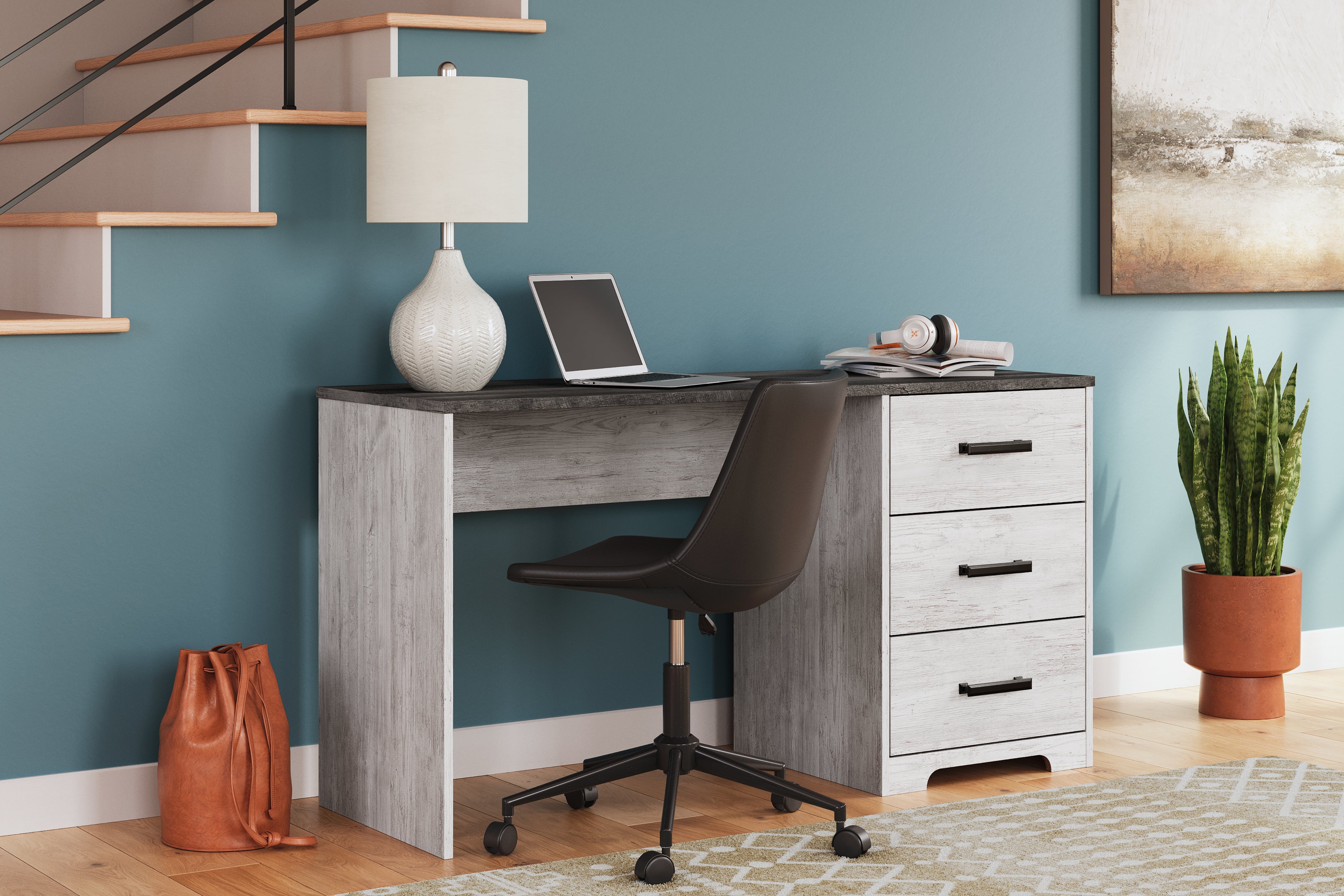 Diamond Furniture - Ashley Furniture - Shawburn Office Desk - Home Office Desk / White/Dark Charcoal Gray - H4121-34