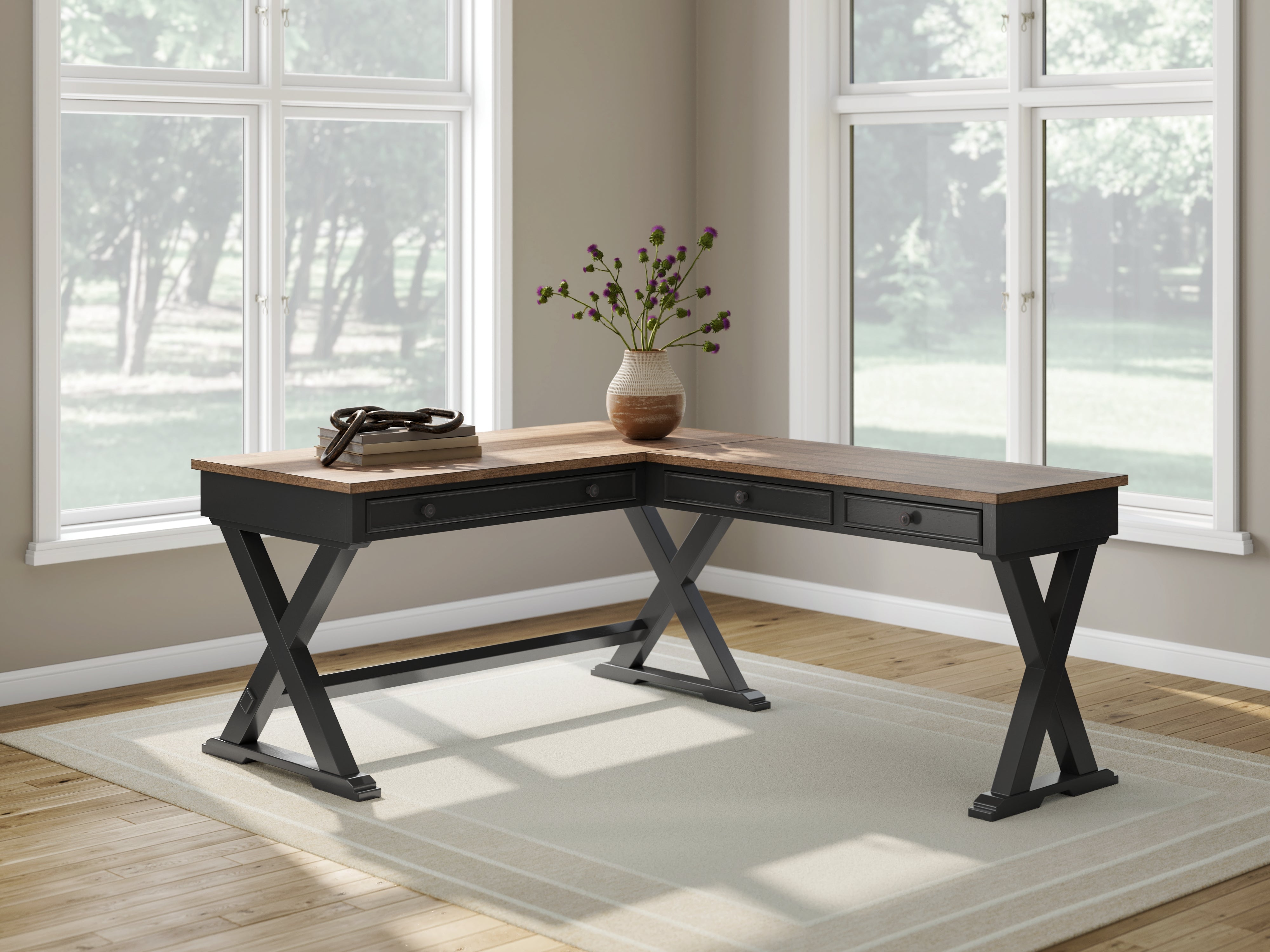 Diamond Furniture - Ashley Furniture - Wildenauer Office Desk - Home Office Desk / Brown/Black - H664H2