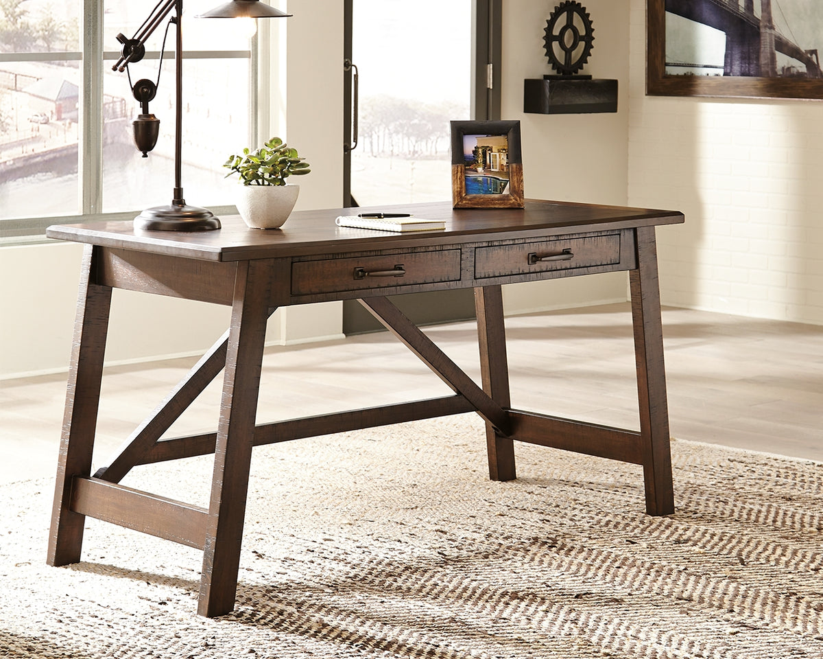 Diamond Furniture - Ashley Furniture - Baldridge Office Desk - Home Office Large Leg Desk / Rustic Brown - H675-44