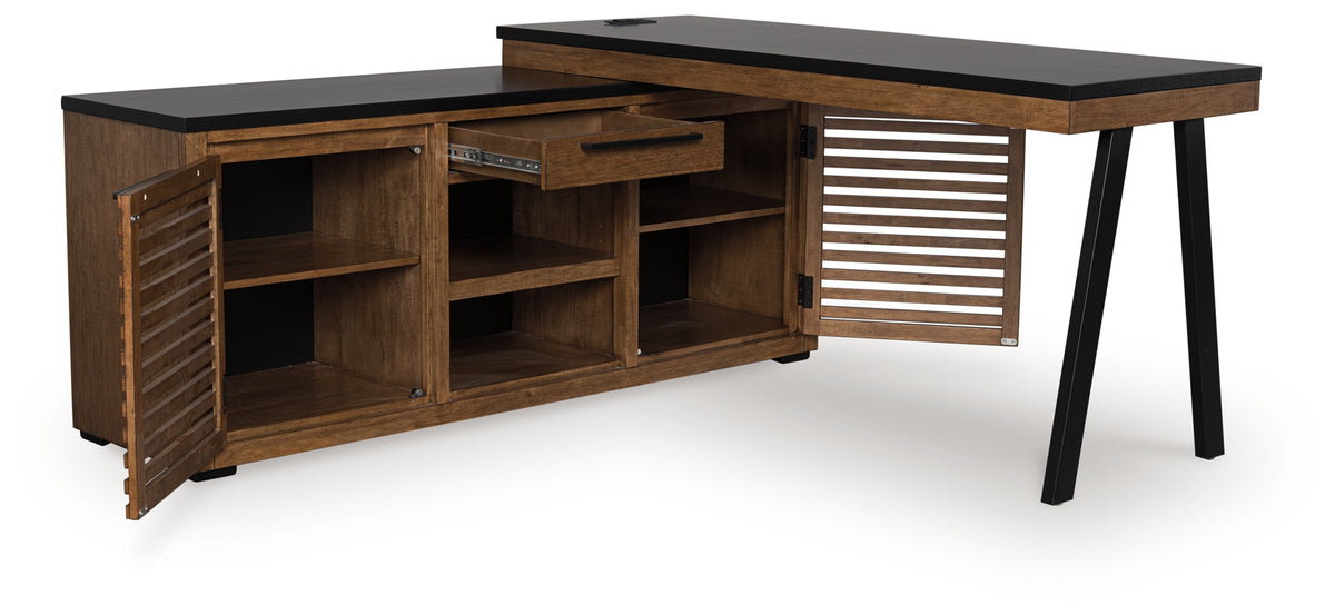 Diamond Furniture - Ashley Furniture - Kallari Office Desk - Credenza with Desk Return / Warm Brown/Black - H737H1