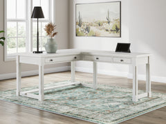 Diamond Furniture - Ashley Furniture - Robbinsdale Office Desk - L-Shaped Home Office Desk / Antique White - H742H1