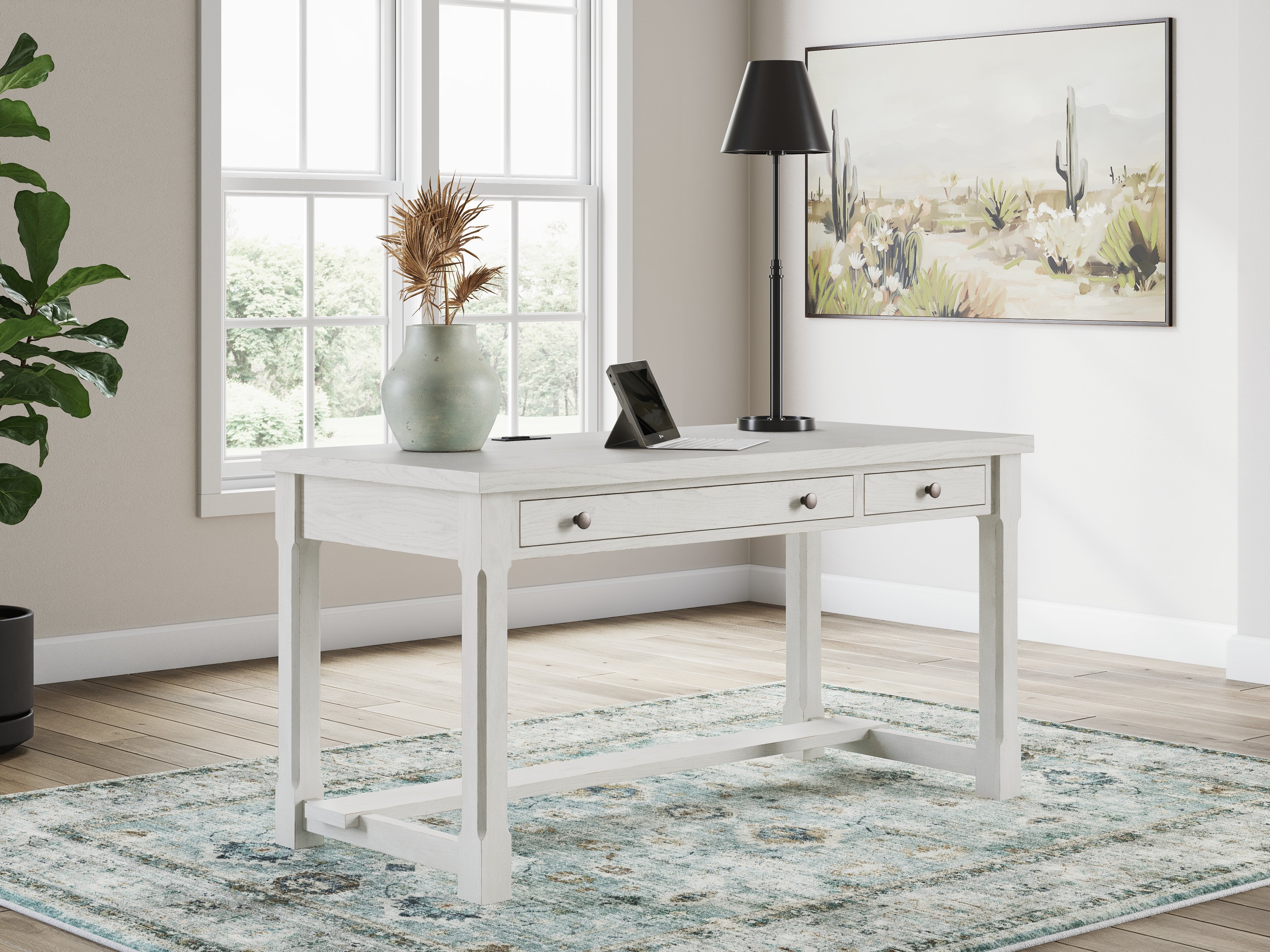 Diamond Furniture - Ashley Furniture - Robbinsdale Office Desk - Home Office Desk / Antique White - H742-34