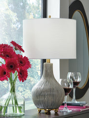 Diamond Furniture - Ashley Furniture - Judlen Lighting - Ceramic Table Lamp (1/CN) / Gray/Gold Finish - L100844