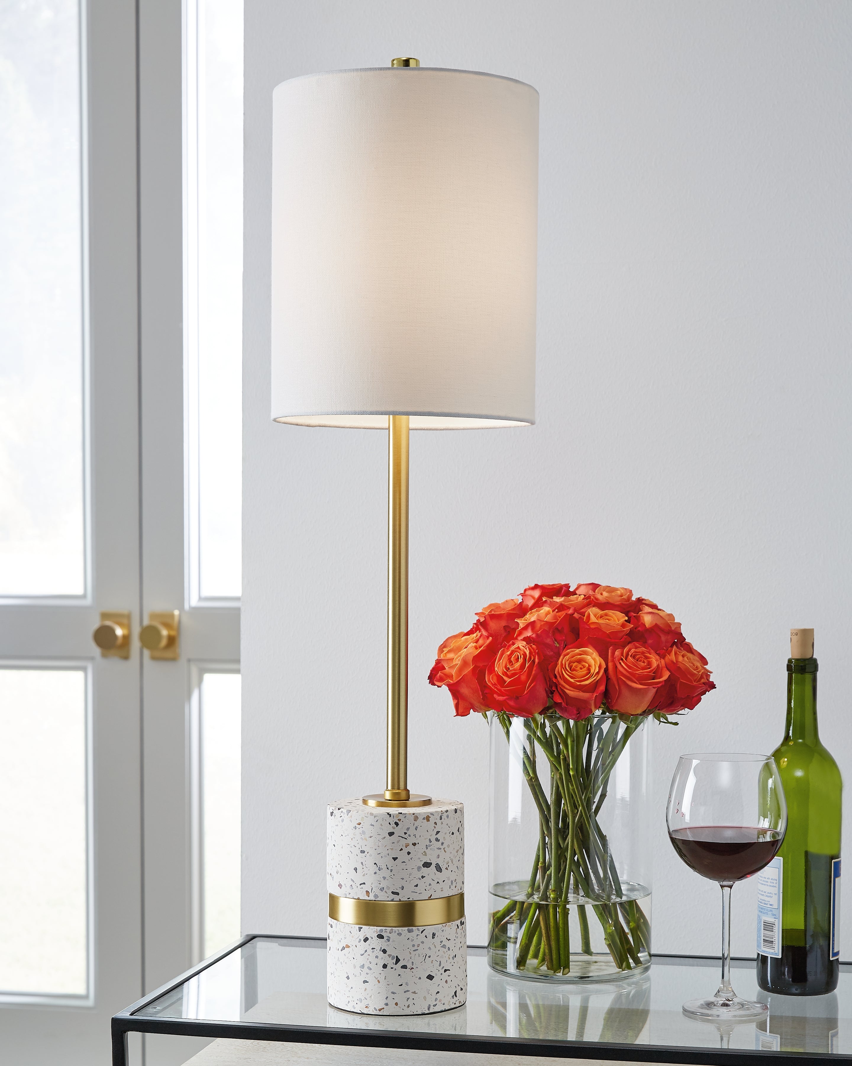Diamond Furniture - Ashley Furniture - Maywick Lighting - Table Lamp (Set of 2) / White/Brass Finish - L235674X2