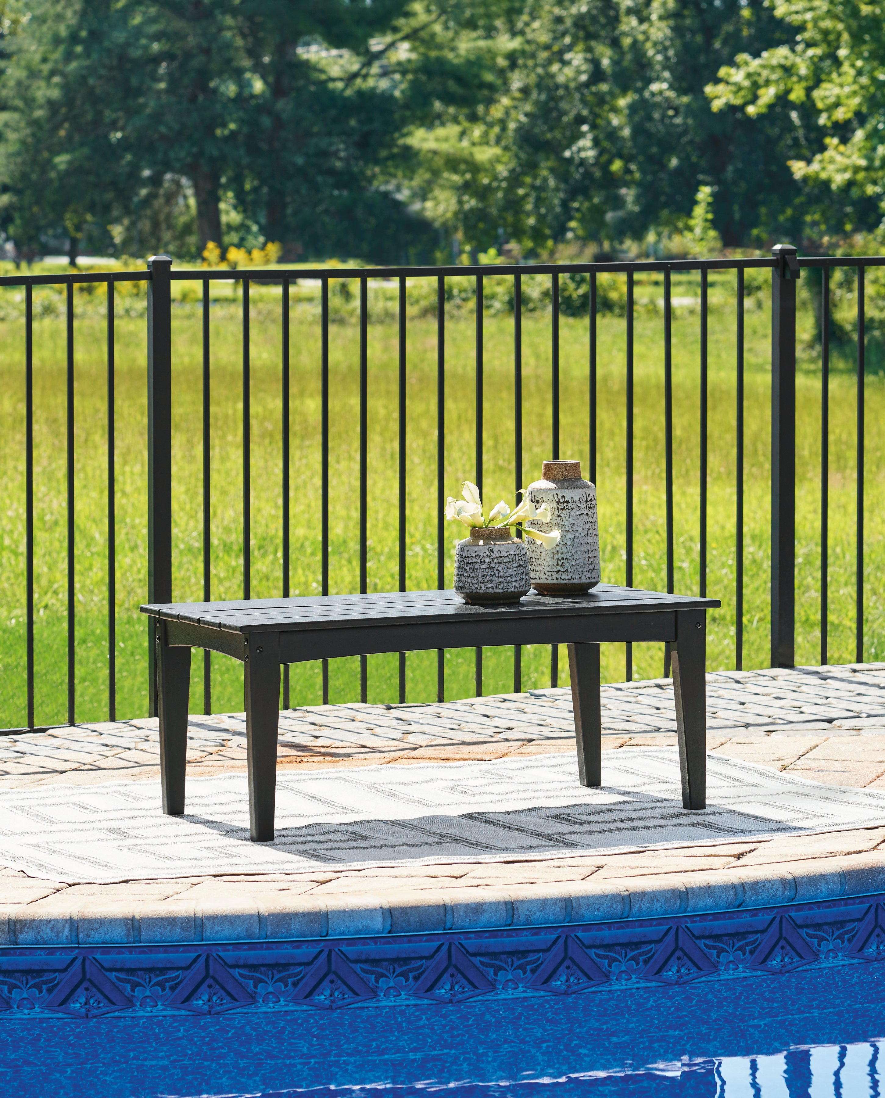 Diamond Furniture - Ashley Furniture - Hyland wave Outdoor - Rectangular Cocktail Table / Black - P108-701