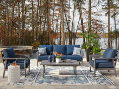 Diamond Furniture - Ashley Furniture - Gali Outdoor - Sofa/Chairs/Table Set (4/CN) / Gray/Blue - P275-081