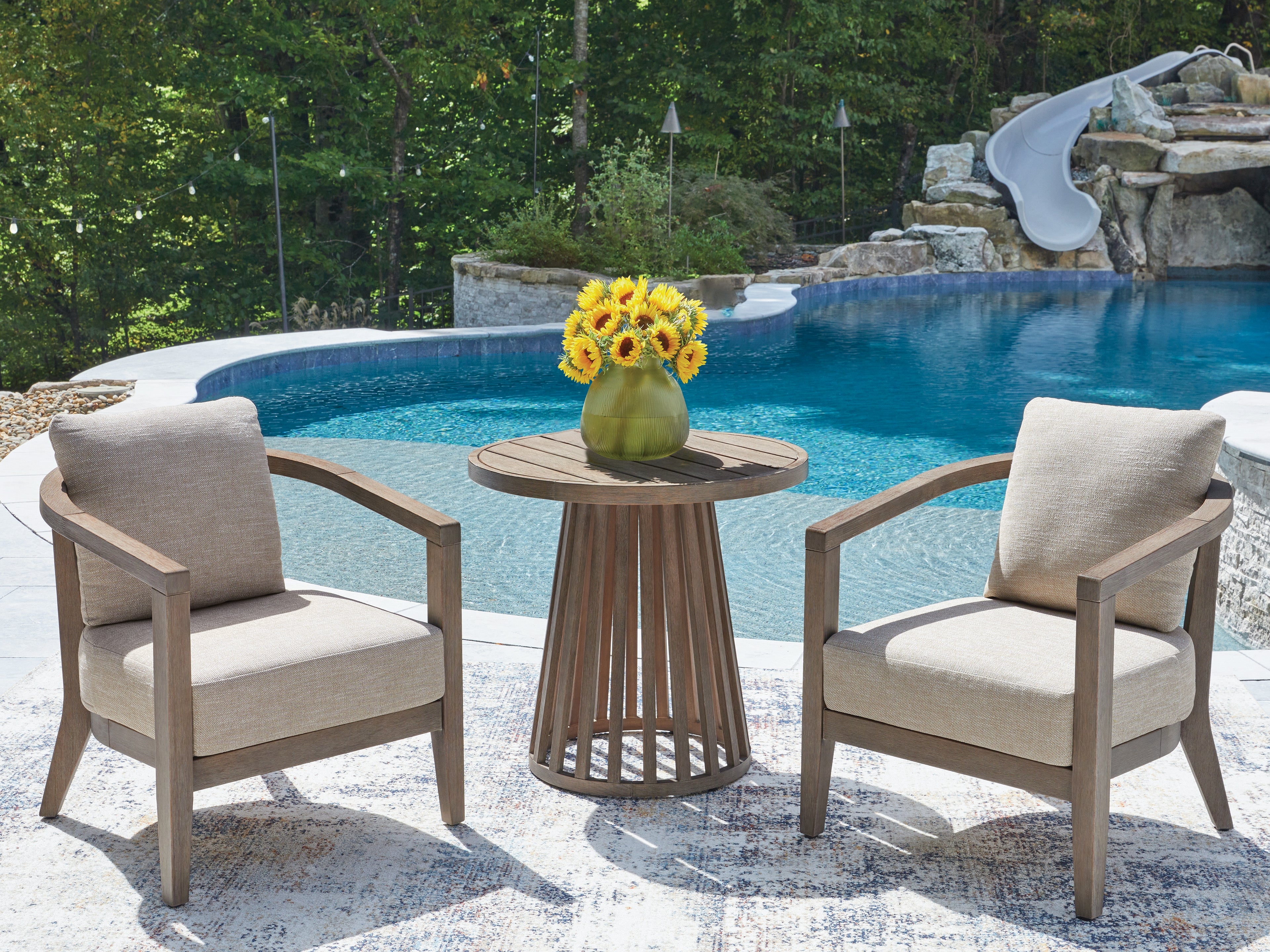 Diamond Furniture - Ashley Furniture - Joy Lagoon Outdoor Chairs with Cushions/Table (Set of 3) - Chairs w/CUSH/Table Set (3/CN) - PCP310-050