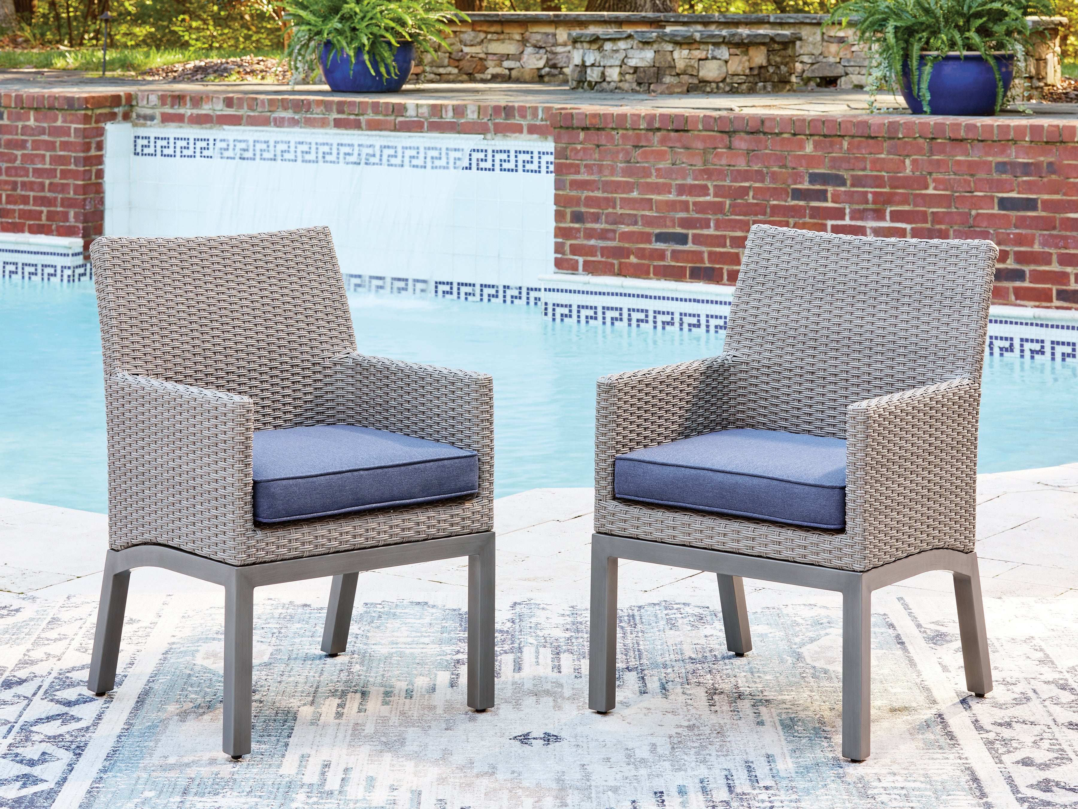 Diamond Furniture - Ashley Furniture - Half Moon Beach Outdoor Arm Chair with Cushion (Set of 2) - Arm Chair With Cushion (Set of 2) - PCP418-601A
