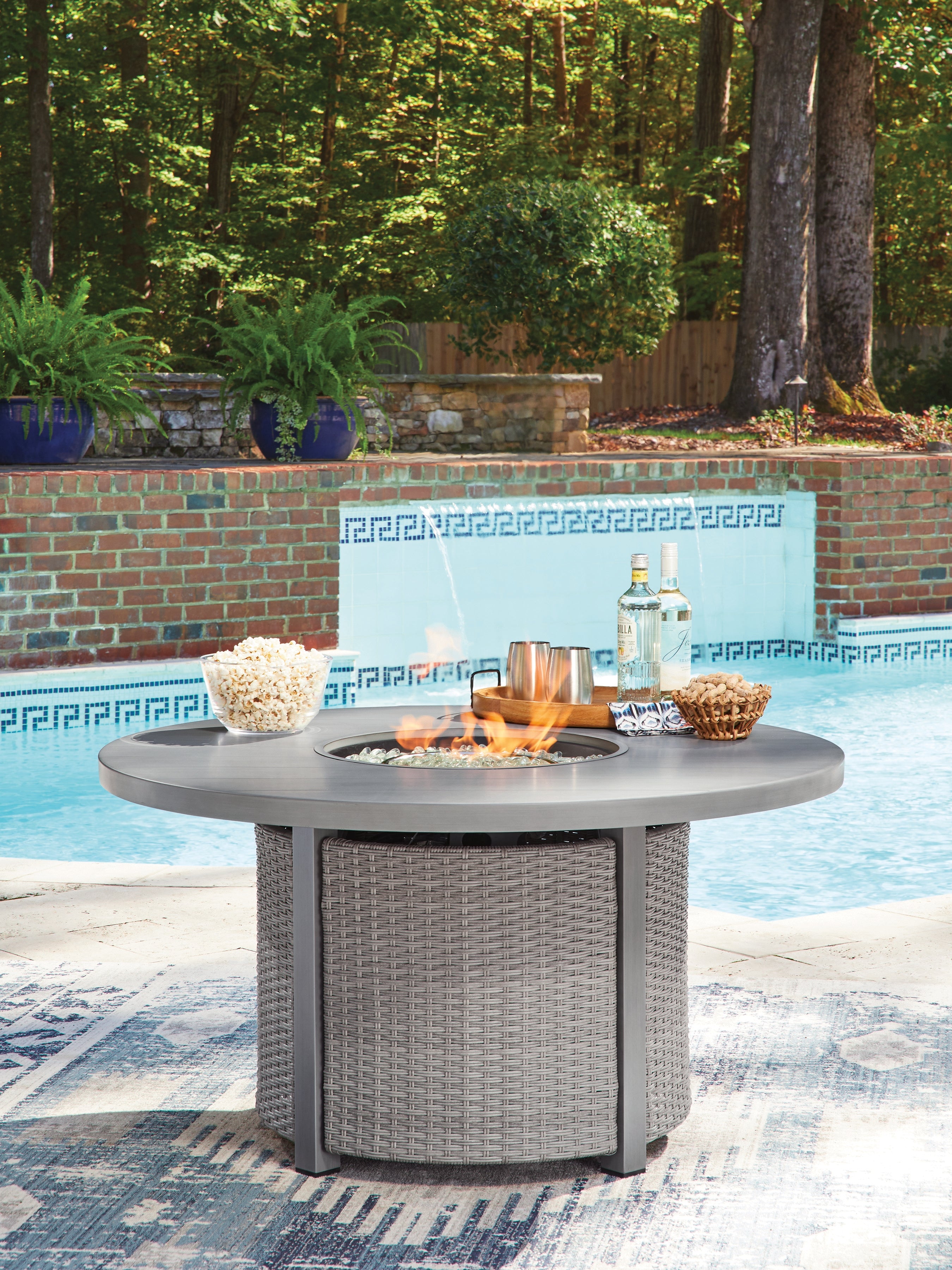 Diamond Furniture - Ashley Furniture - Half Moon Beach Outdoor Fire Pit Table - Round Fire Pit Table - PCP418-776