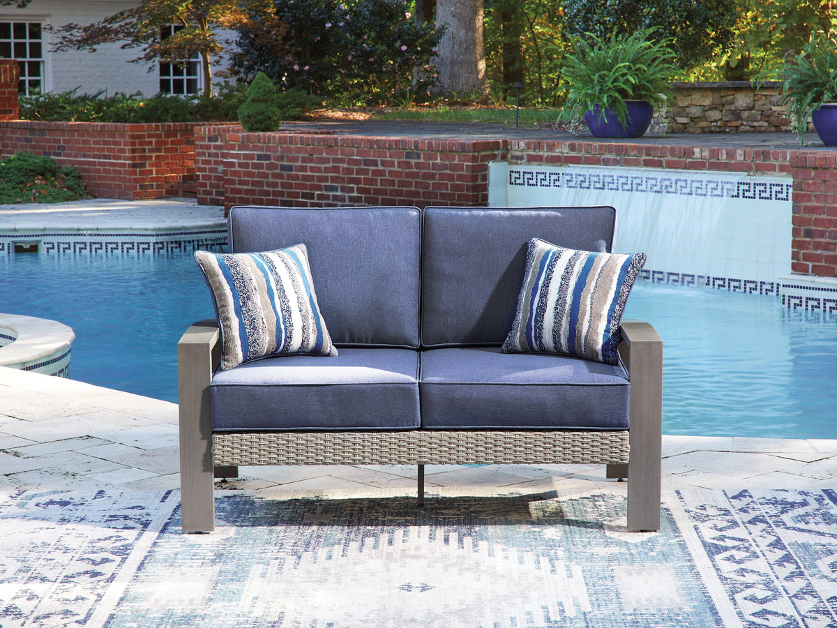 Diamond Furniture - Ashley Furniture - Half Moon Beach Outdoor Loveseat with Cushion - Loveseat w/Cushion - PCP418-835