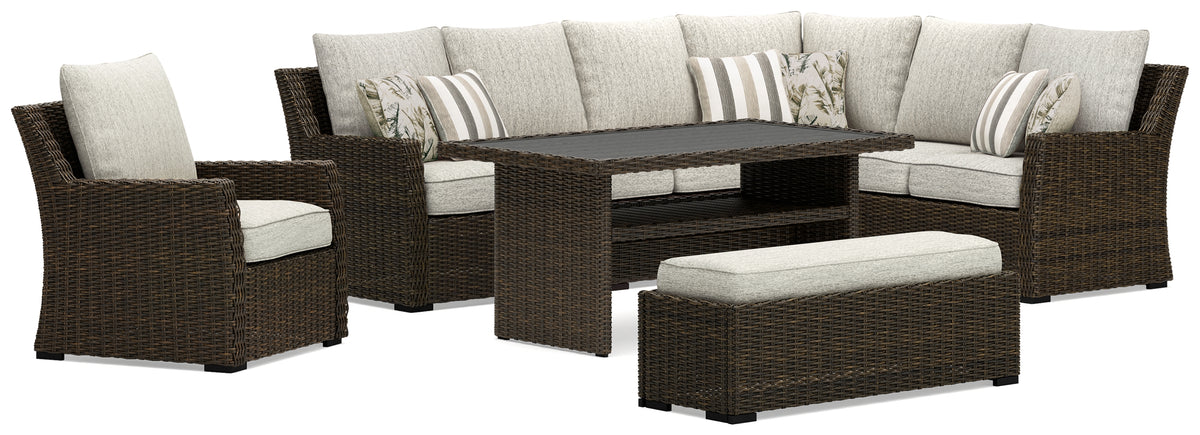 Diamond Furniture - Ashley Furniture - Brook Ranch Outdoor Sofa Sectional, Bench, Lounge Chair and Table - Outdoor Sofa Sectional, Bench, Lounge Chair and Table - P465P2
