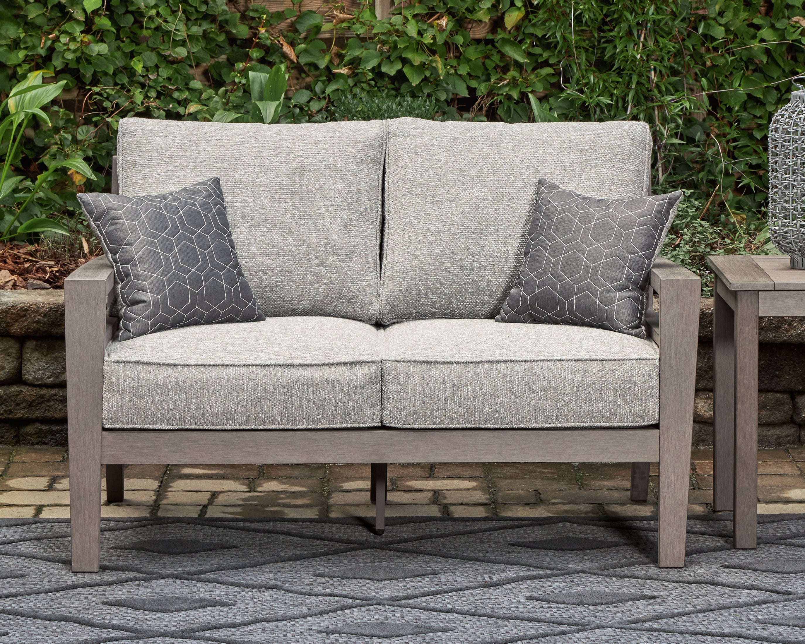 Diamond Furniture - Ashley Furniture - Hillside Barn Outdoor - Loveseat w/Cushion / Gray/Brown - P564-835