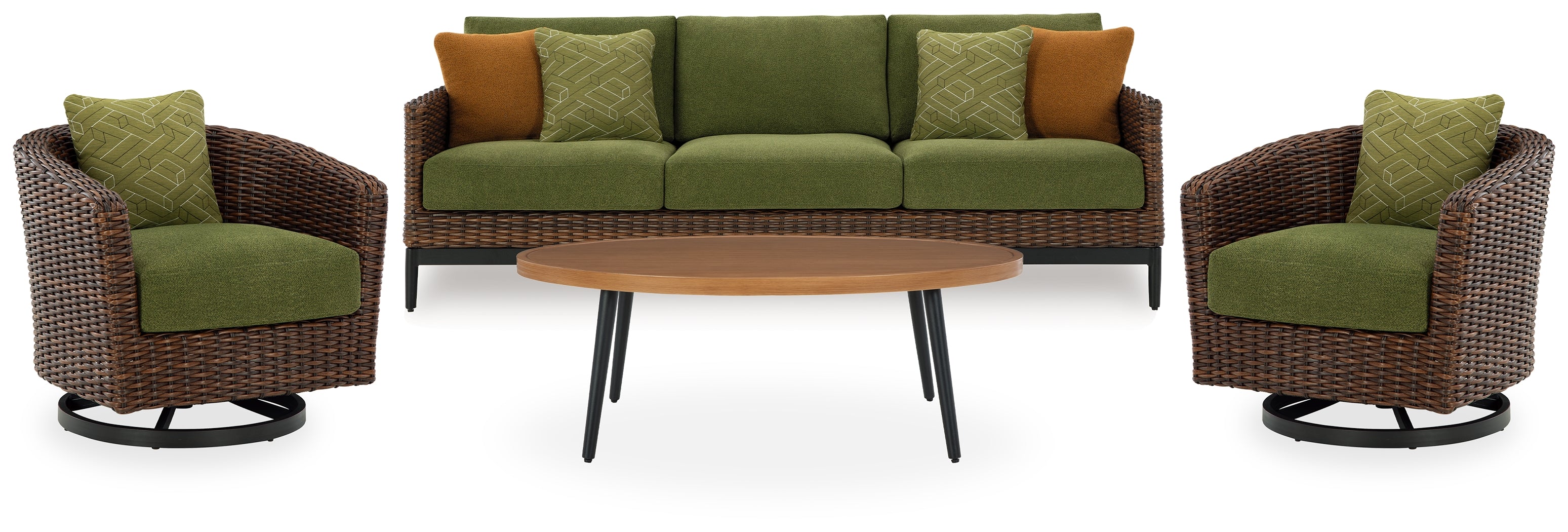 Diamond Furniture - Ashley Furniture - Horizon Hall Outdoor Sofa, 2 Lounge Chairs, Ottoman and Coffee Table - Outdoor Sofa, 2 Lounge Chairs, Ottoman and Coffee Table / Brown - P572P3