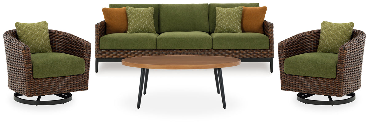 Diamond Furniture - Ashley Furniture - Horizon Hall Outdoor Sofa, 2 Lounge Chairs, Ottoman and Coffee Table - Outdoor Sofa, 2 Lounge Chairs, Ottoman and Coffee Table / Brown - P572P3