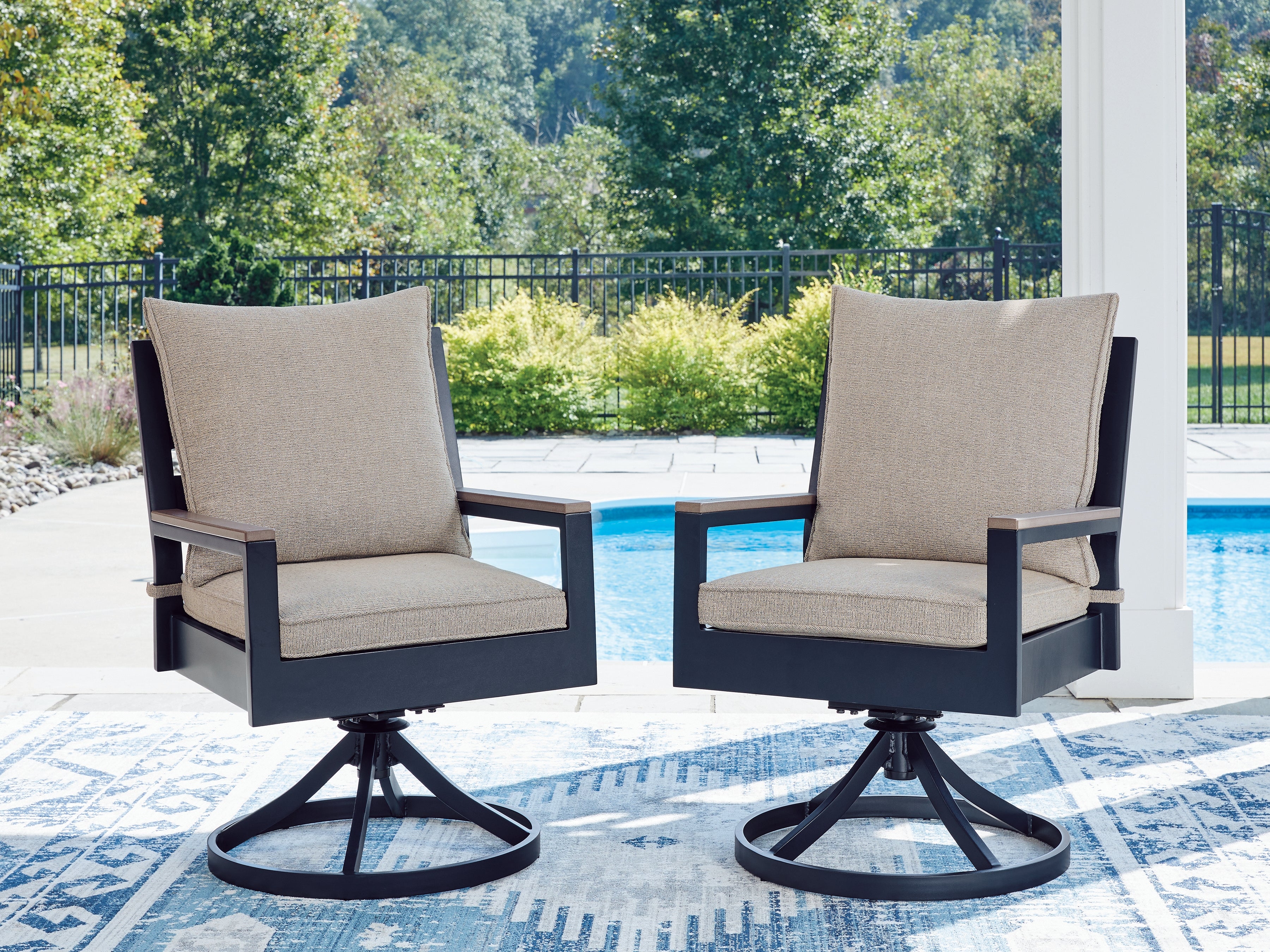 Diamond Furniture - Ashley Furniture - East Beach Outdoor Swivel Chair with Cushion (Set of 2) - Swivel Chair w/Cushion (Set of 2) - PCP587-602A