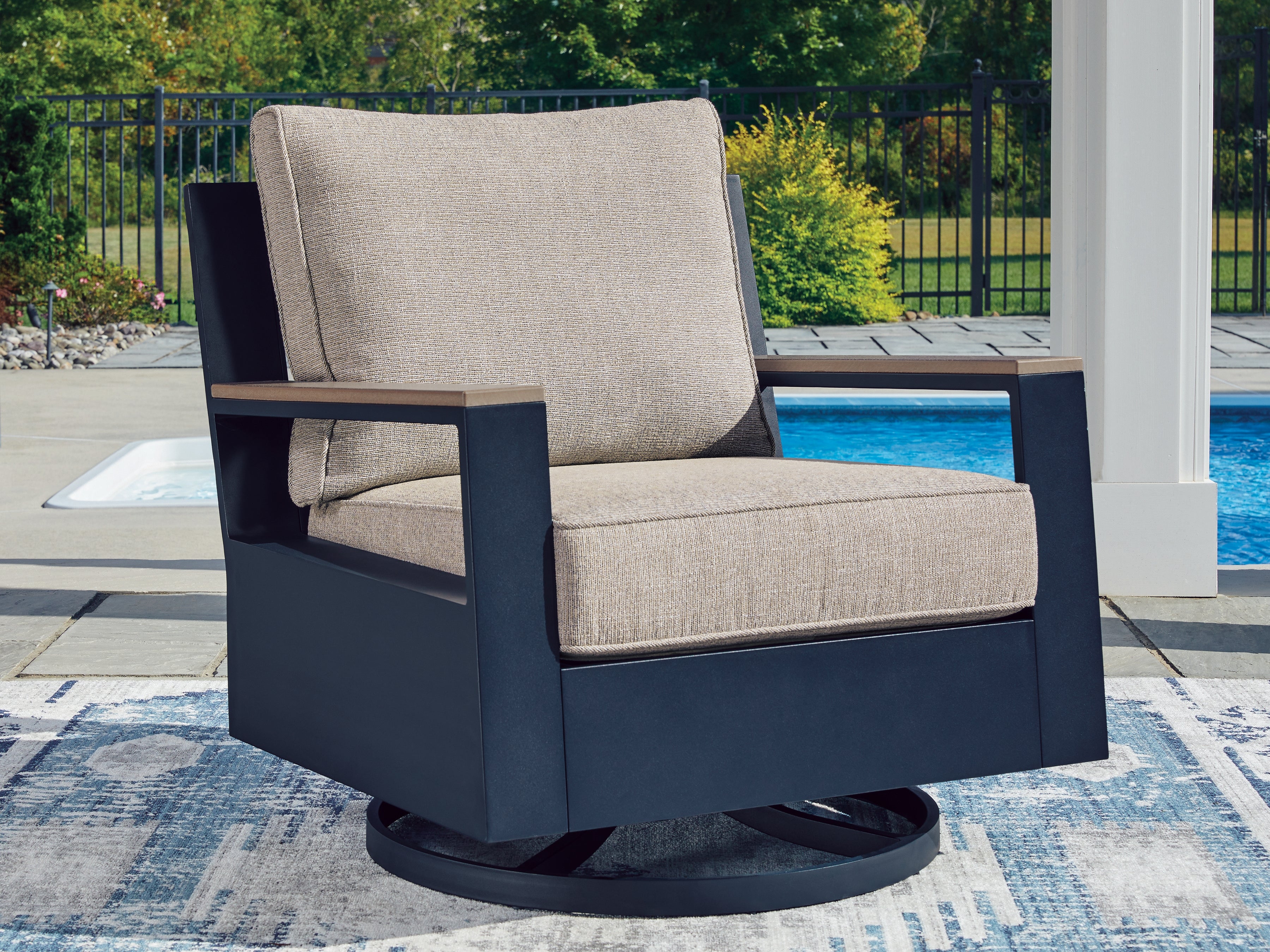 Diamond Furniture - Ashley Furniture - East Beach Outdoor Swivel Glider Chair with Cushion - Swivel Glider Chair w/Cushion - PCP587-821